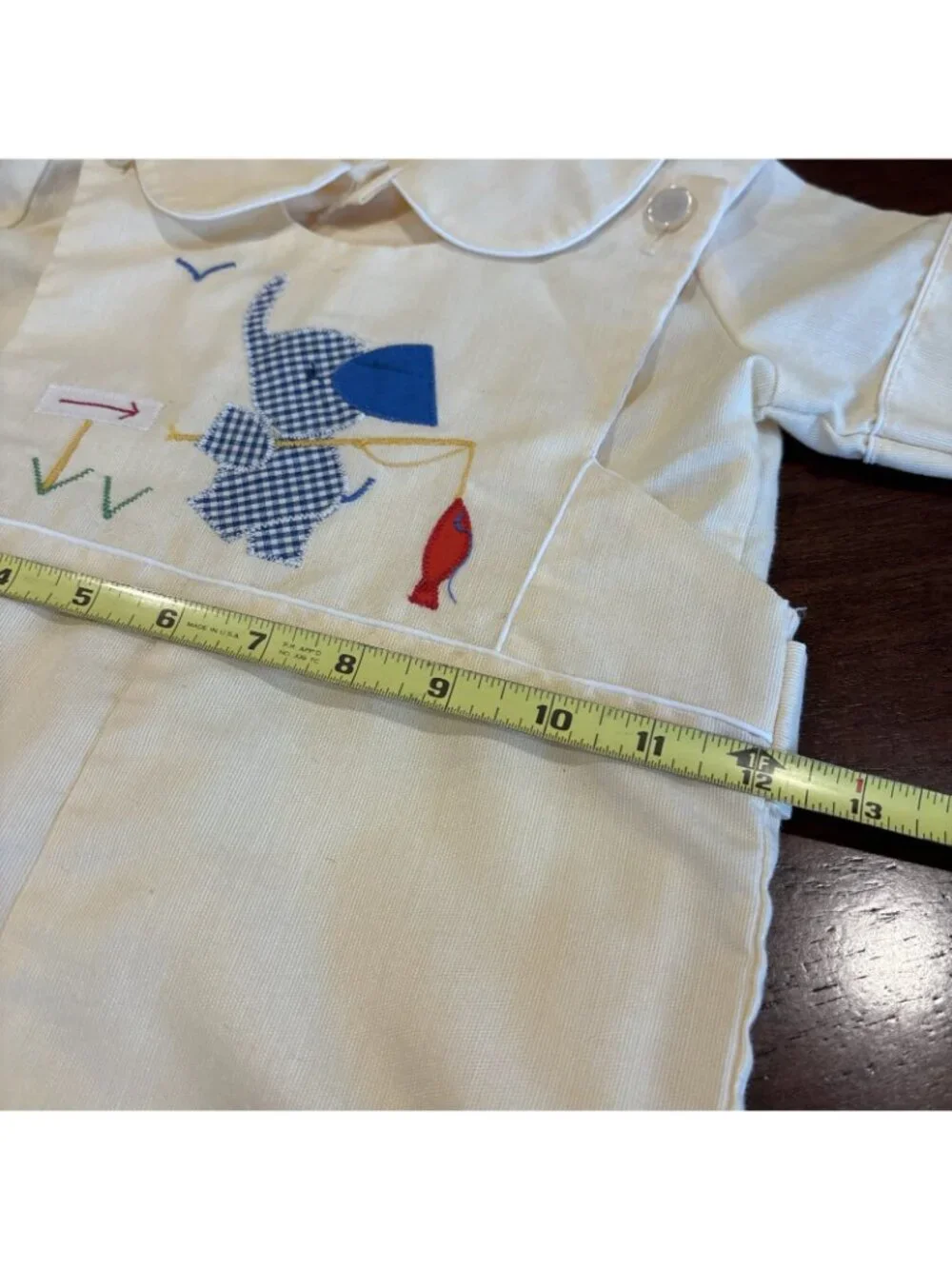 Vintage Baby Boys Jayne Copeland 2-pc Romper Pale Yellow Elephant Fishing 4 T